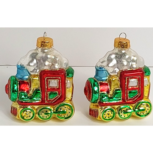 2 Vintage Handcrafted Glass Train Locomotive Engine Train Ornaments - Picture 1 of 6